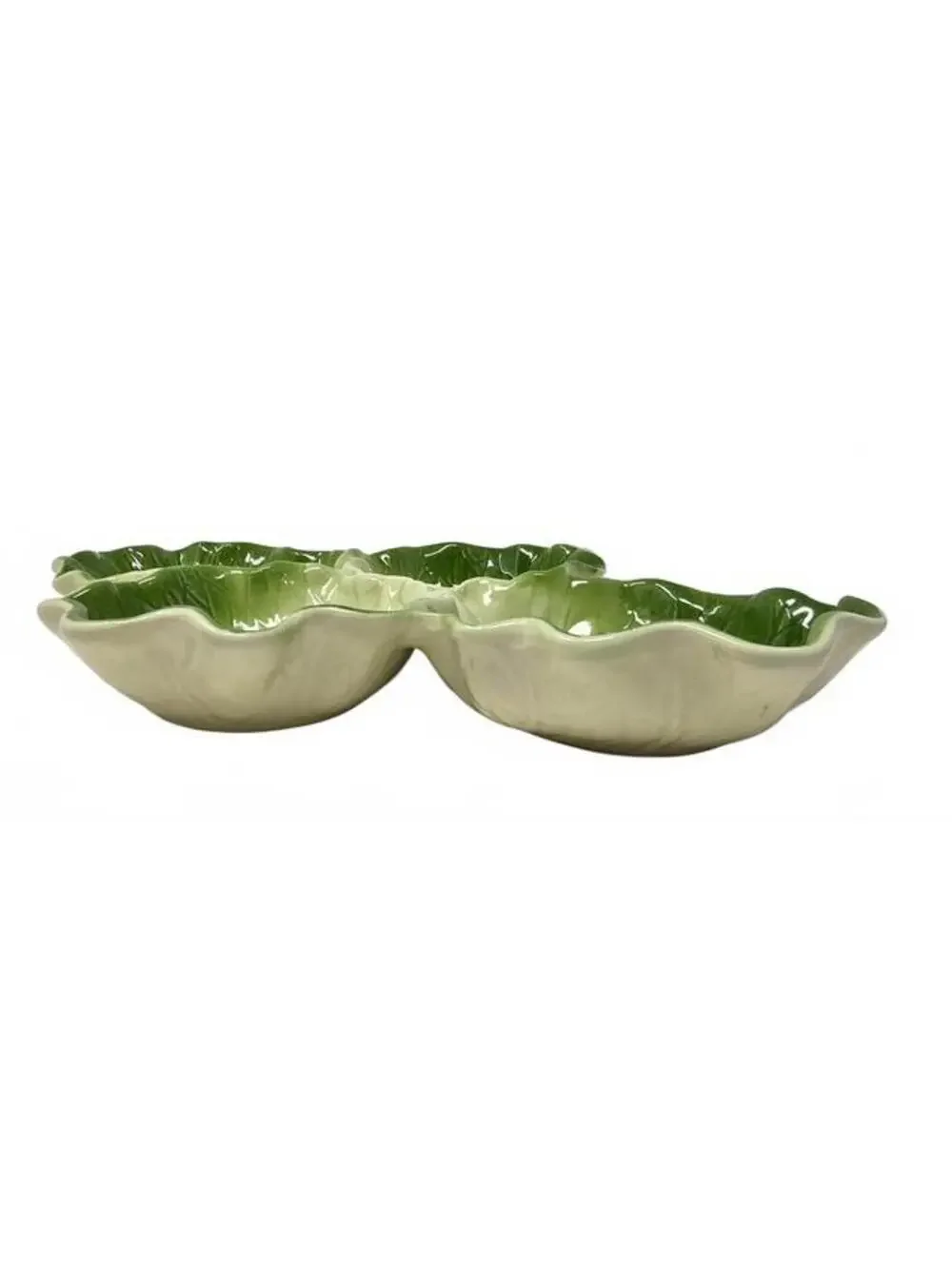 Vintage Made in USA Green Cabbage Leaf 4-Part Relish Serving Tray